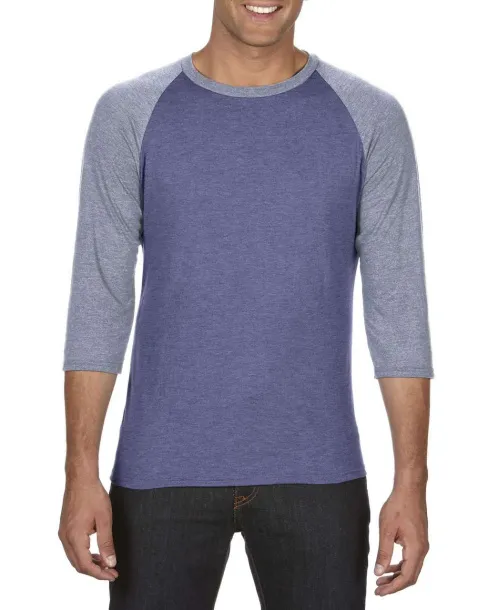  ADULT TRI-BLEND ¾ SLEEVE RAGLAN TEE - Anvil Heather Blue Heather Grey