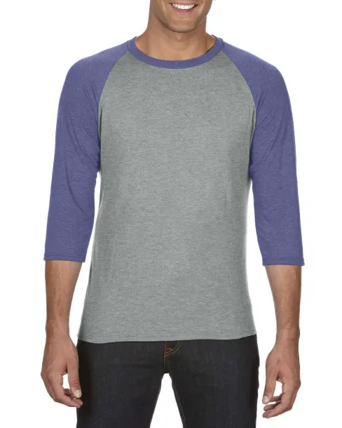  ADULT TRI-BLEND ¾ SLEEVE RAGLAN TEE - Anvil Heather Grey Heather Blue