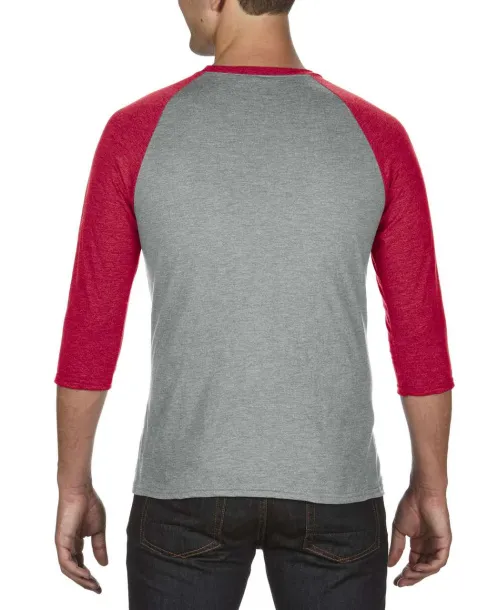  ADULT TRI-BLEND ¾ SLEEVE RAGLAN TEE - Anvil Heather Grey Heather Red