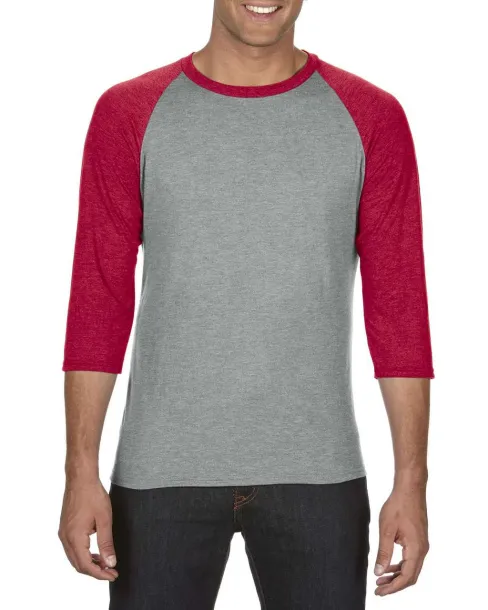  ADULT TRI-BLEND ¾ SLEEVE RAGLAN TEE - Anvil Heather Grey Heather Red