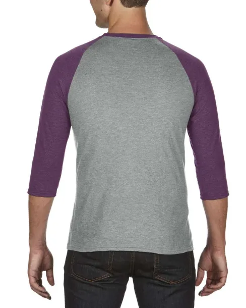  ADULT TRI-BLEND ¾ SLEEVE RAGLAN TEE - Anvil Grey Heather Aubergine