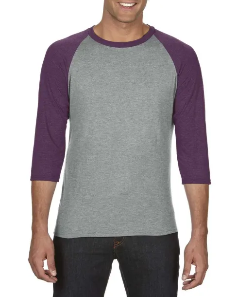  ADULT TRI-BLEND ¾ SLEEVE RAGLAN TEE - Anvil Grey Heather Aubergine