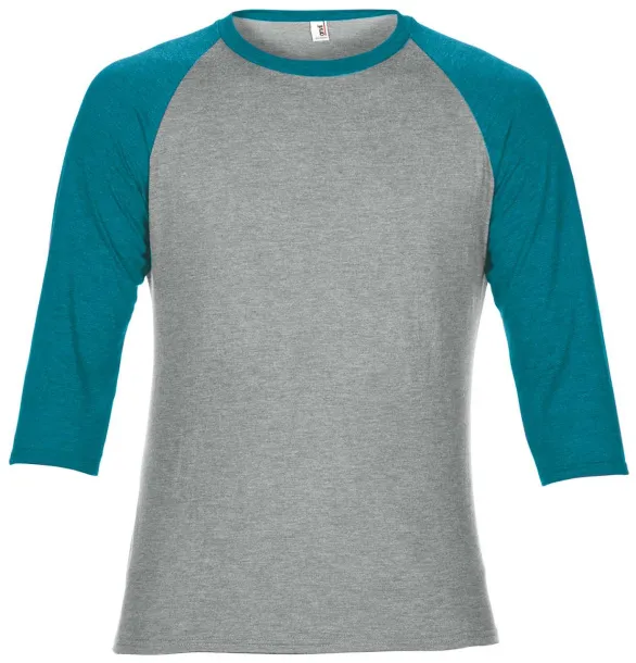  ADULT TRI-BLEND ¾ SLEEVE RAGLAN TEE - Anvil Heather Grey Heather Galapagos Blue