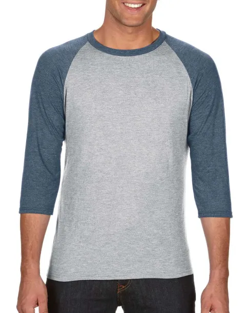  ADULT TRI-BLEND ¾ SLEEVE RAGLAN TEE - Anvil Heather Grey Heather Navy