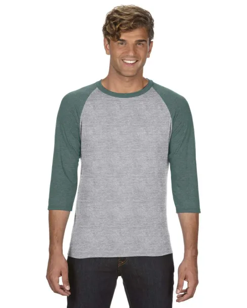  ADULT TRI-BLEND ¾ SLEEVE RAGLAN TEE - Anvil Heather Grey Heather Dark Green