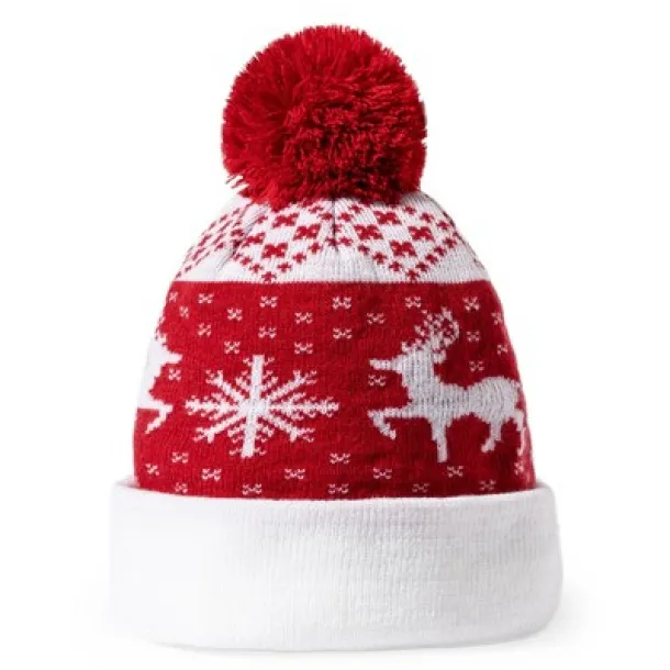  Winter hat, Christmas pattern Crvena