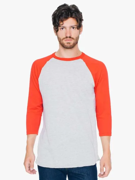  UNISEX POLY-COTTON 3/4 SLEEVE RAGLAN T-SHIRT - American Apparel Heather Grey Red