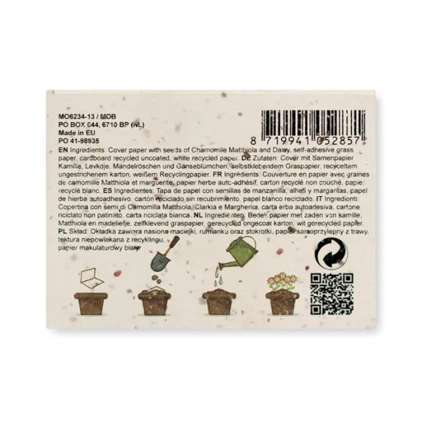 GROW ME Grass seed paper memo block White