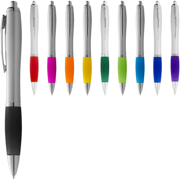 Nash ballpoint pen silver barrel and coloured grip Silver Solid black