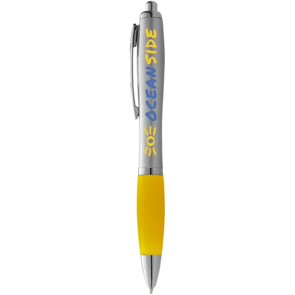 Nash ballpoint pen silver barrel and coloured grip Silver Yellow