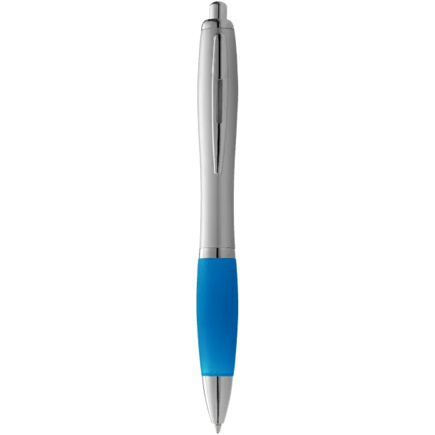 Nash ballpoint pen silver barrel and coloured grip Silver Aqua blue