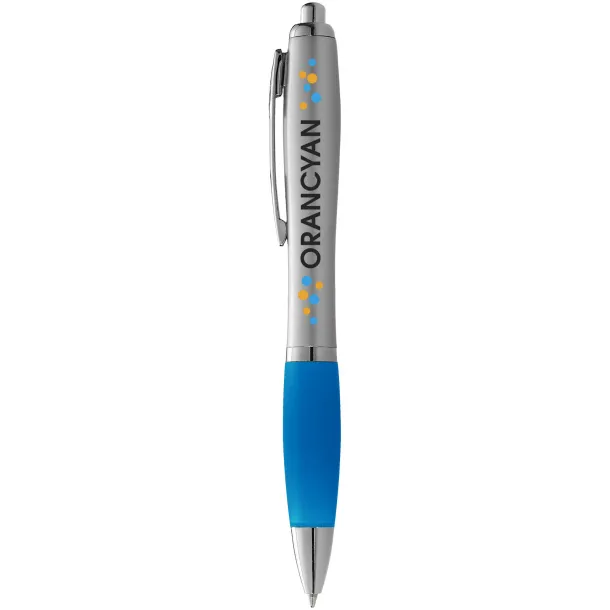 Nash ballpoint pen silver barrel and coloured grip Silver Aqua blue