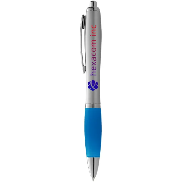 Nash ballpoint pen silver barrel and coloured grip Silver Aqua blue