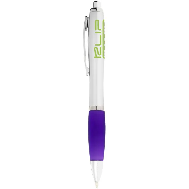 Nash ballpoint pen silver barrel and coloured grip Purple Silver