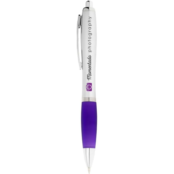 Nash ballpoint pen silver barrel and coloured grip Purple Silver