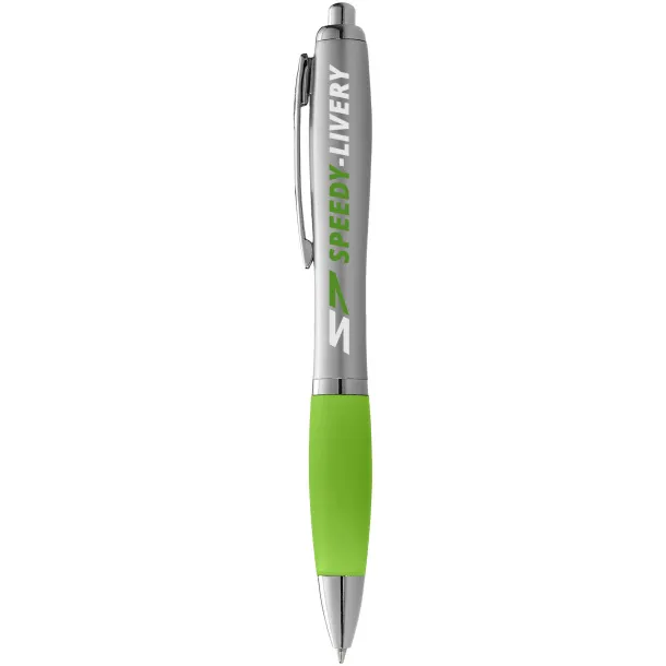 Nash ballpoint pen silver barrel and coloured grip Silver Lime green