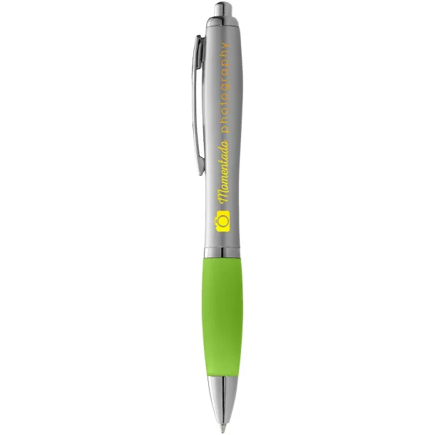 Nash ballpoint pen silver barrel and coloured grip Silver Lime green