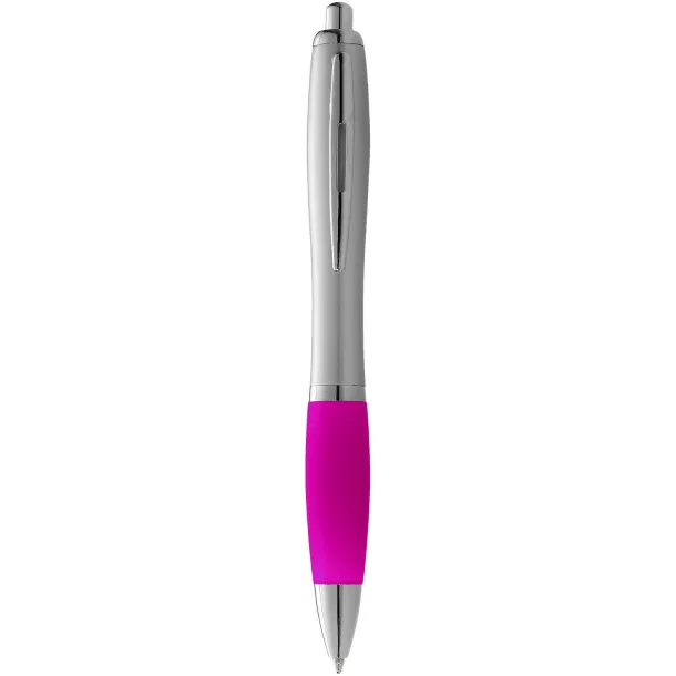 Nash ballpoint pen silver barrel and coloured grip Silver Transparent pink