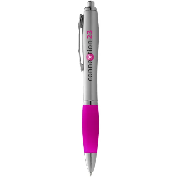 Nash ballpoint pen silver barrel and coloured grip Silver Transparent pink