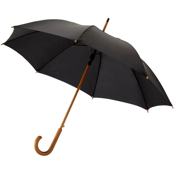 Kyle 23" auto open umbrella wooden shaft and handle - Unbranded Solid black