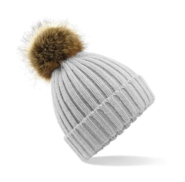  Fur Pop Pom Chunky Beanie - Beechfield Light Grey