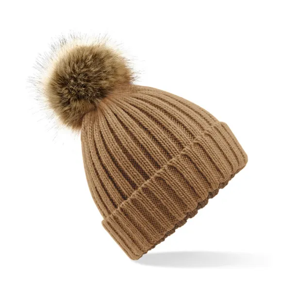  Fur Pop Pom Chunky Beanie - Beechfield Biscuit