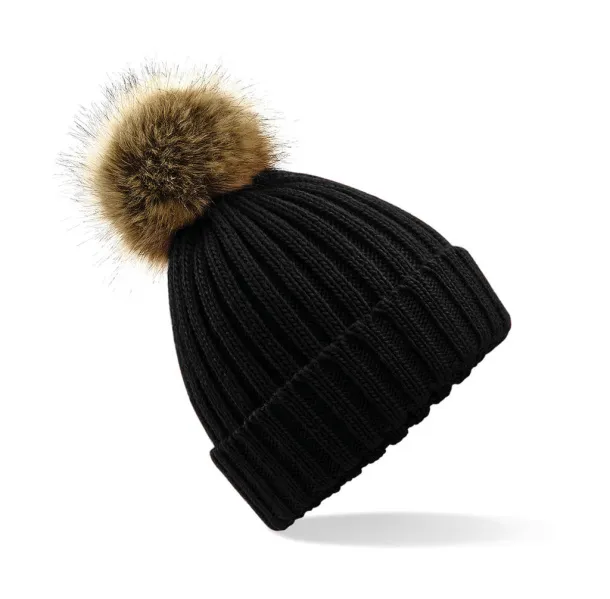  Fur Pop Pom Chunky Beanie - Beechfield Black