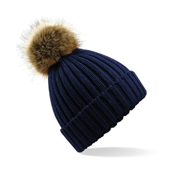  Fur Pop Pom Chunky Beanie - Beechfield Navy