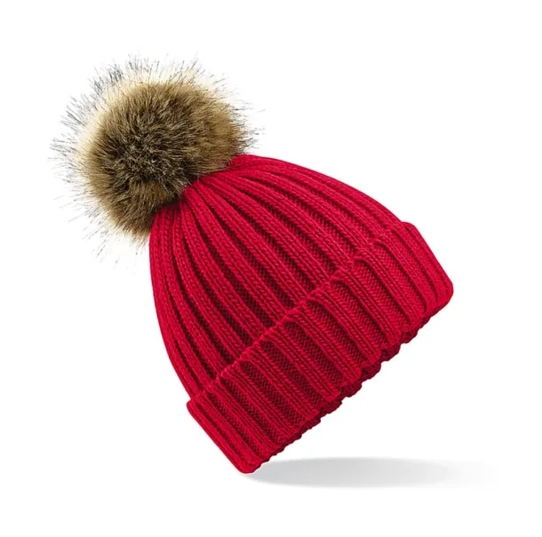  Fur Pop Pom Chunky Beanie - Beechfield Classic Red