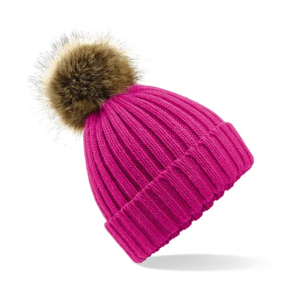  Fur Pop Pom Chunky Beanie - Beechfield Fuchsia