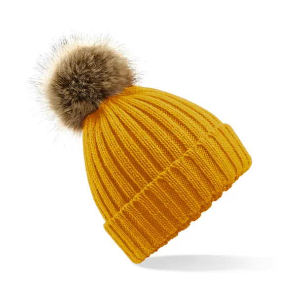  Fur Pop Pom Chunky Beanie - Beechfield Mustard