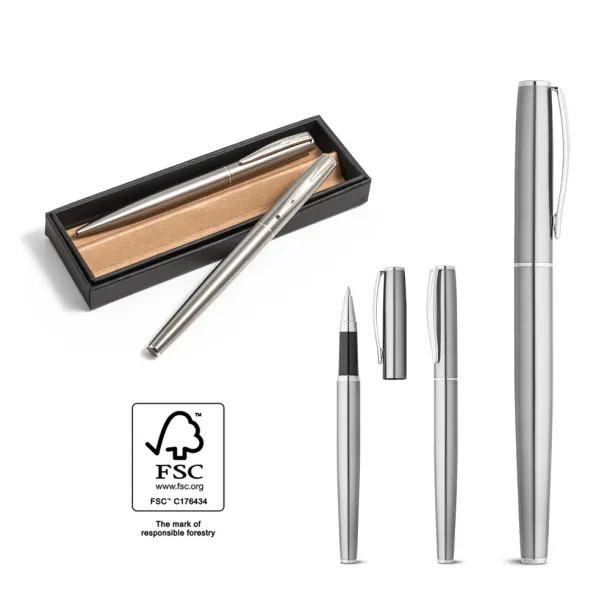 ELLA Roller and ballpoint pen set made from 53% recycled stainless steel