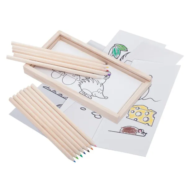 SLIDE ON a set of crayons and paint pictures in a box Brown
