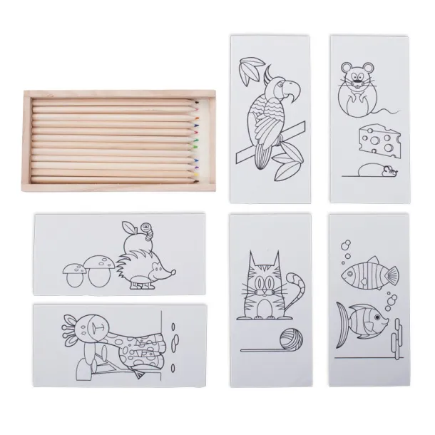 SLIDE ON a set of crayons and paint pictures in a box Brown
