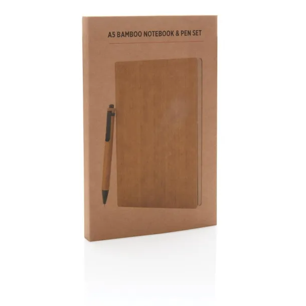  A5 Bamboo notebook & pen set - XD Collection Brown 