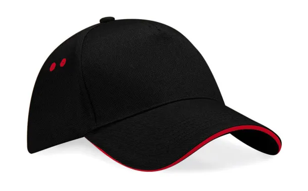  Ultimate 5 Panel Cap - Sandwich Peak - Beechfield Black Classic Red