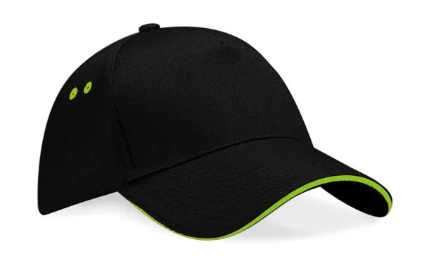  Ultimate 5 Panel Cap - Sandwich Peak - Beechfield Black Lime Green