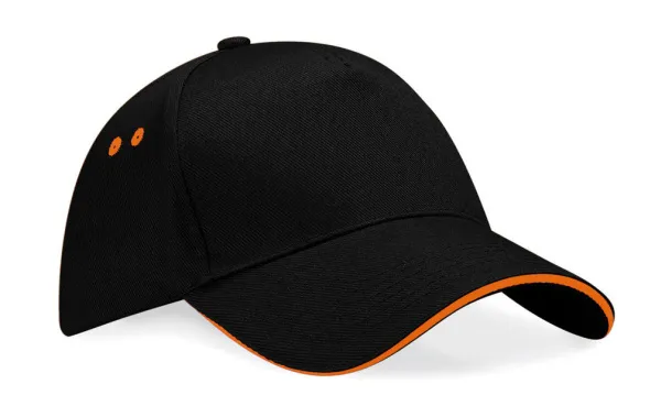  Ultimate 5 Panel Cap - Sandwich Peak - Beechfield Black Narančasta