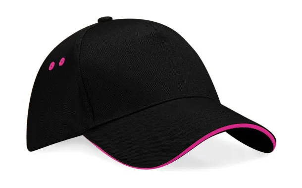  Ultimate 5 Panel Cap - Sandwich Peak - Beechfield Black Fuchsia