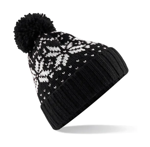  Fair Isle Snowstar® Beanie - Beechfield Black Bijela