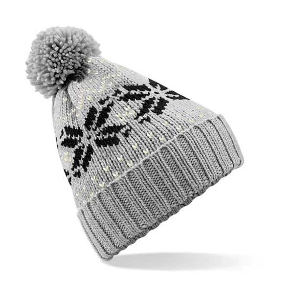  Fair Isle Snowstar® Beanie - Beechfield Light Grey Black