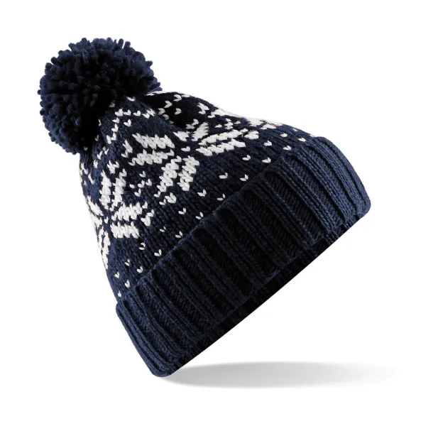  Fair Isle Snowstar® Beanie - Beechfield French Navy Bijela