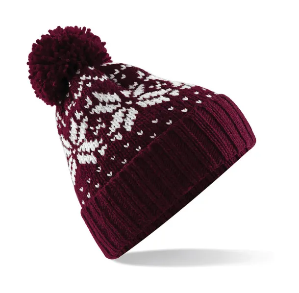  Fair Isle Snowstar® Beanie - Beechfield Burgundy Bijela