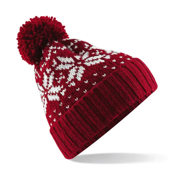  Fair Isle Snowstar® Beanie - Beechfield Classic Red Bijela