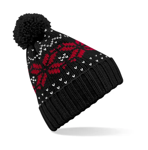  Fair Isle Snowstar® Beanie - Beechfield Black Classic Red