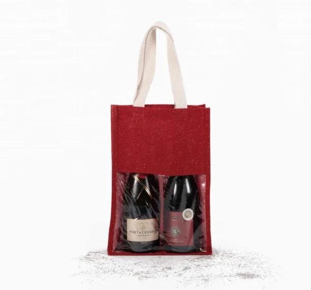  JUTE BOTTLE BAG - Kimood Cherry Red Gold