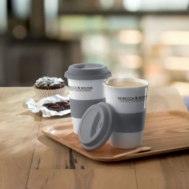 TRIBECA Ceramic mug w/ lid and sleeve Grey