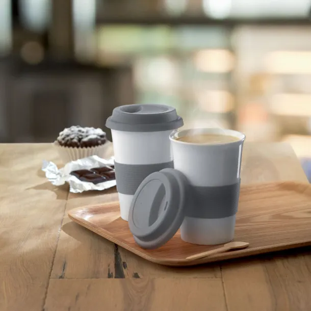 TRIBECA Ceramic mug w/ lid and sleeve Grey