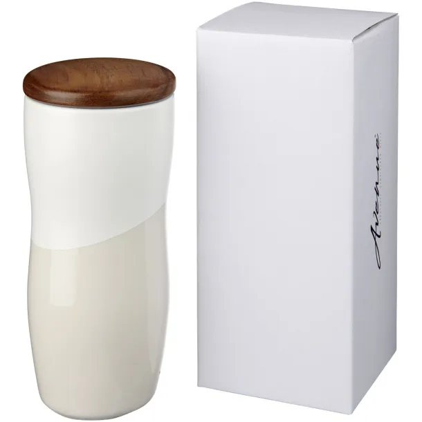 Reno 370 ml double-walled ceramic tumbler - Unbranded White