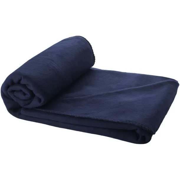 Huggy fleece plaid blanket with carry pouch Navy Blue